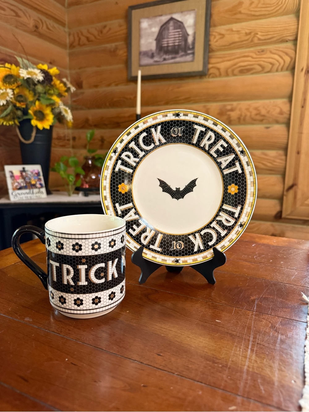 Anthropologie Halloween TRICK OR TREAT Mug & Dessert Plate Set